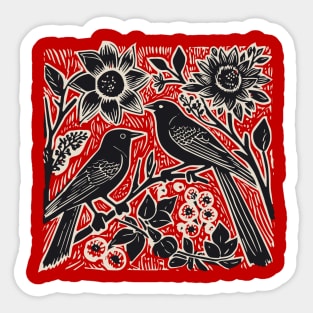 Lino Cut Birds Sticker